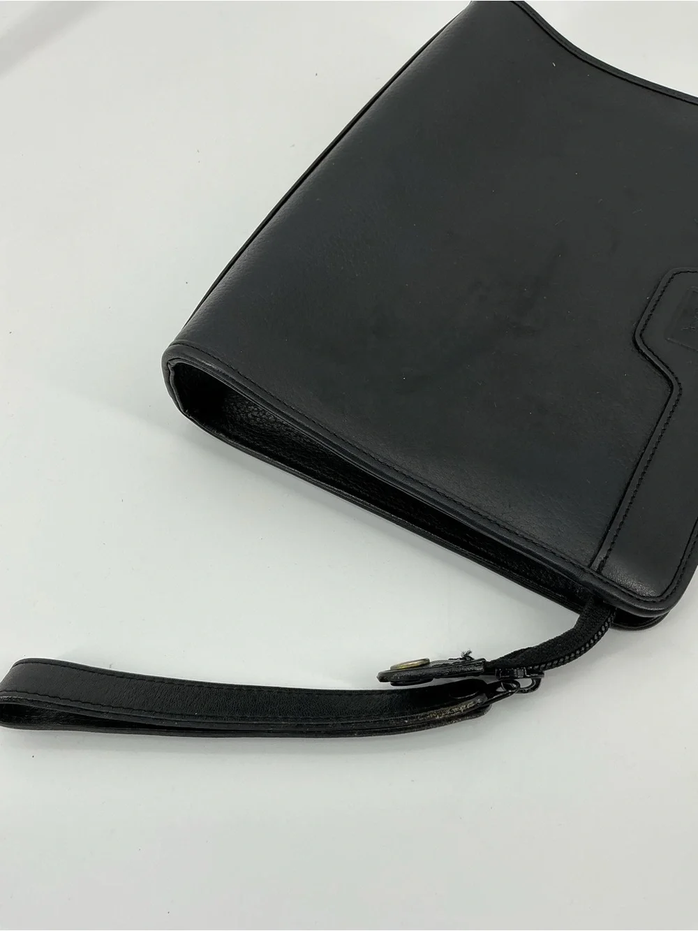 Burberrys Vintage Black Leather Nova Check Wristlet Clutch Pouch